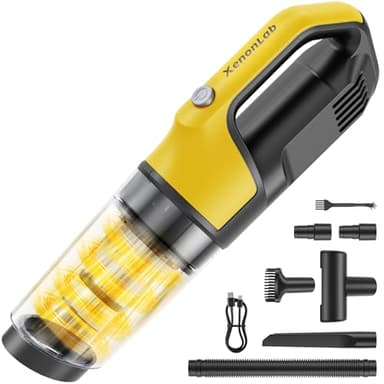 XenonLab Handheld Vacuum Cordless 1.1 Pounds Car Vac 10000PA Hand Held Vacuums 4-in-1 Hand Vac Cordless Rechargeable HEPA Filter Large Capacity Dust Cup for Car Office Home Pets Hair (Yellow)