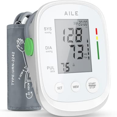 AILE Blood Pressure Monitor, Blood Pressure Machine Upper Arm Large Cuff(8.7"-16.5"), High Automatic Blood Pressure Monitors Cuff for Home Use, Manual Arm Bp Monitor, 2 * 99 Memory (White)
