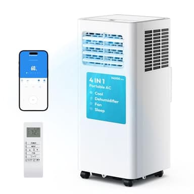 EUHOMY Portable Air Conditioners 14,000 BTU, 4-in-1 Portable Air Conditioner for Rooms Up to 650 Sq.Ft. with Cool, Fan, Dehumidifier, Sleep, Portable AC Unit with Remote & 24H Timer, Installation Kits