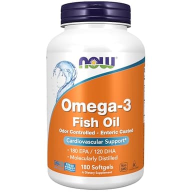 NOW Foods Supplements, Omega-3 180 EPA / 120 DHA, Enteric Coated, Cardiovascular Support*, 180 Softgels