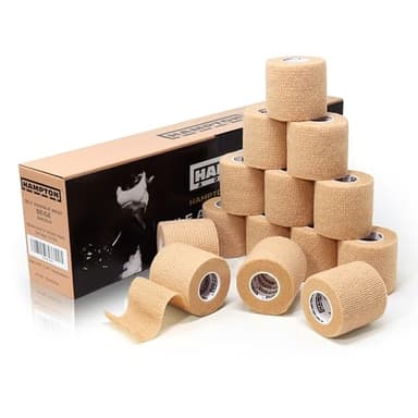 Hampton Adams | As Seen on Shark Tank | Self Adhesive Bandage Wrap (14-Pack) | 15ft | Pet Safe | Breathable Athletic Elastic Cohesive Bandage for Sports Injury Ankle Knee Wrist sprains (Beige)