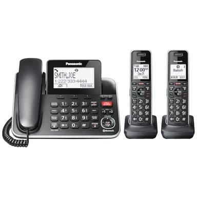 Panasonic Link2Cell Expandable Phone with Digital Answering System & Smart Call Blocker, One Corded Base Unit and Two Cordless Handsets Black - KX-TGF882B