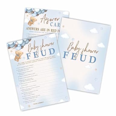 30 Baby Shower Feud Game - 5"X7" Bear & Balloons Double-Sided Fill In Game Cards & 1 Answer Cards, Gender Reveal Party & Activity For Boys And Girls - Baby Shower Party Favors & Decorations - A08