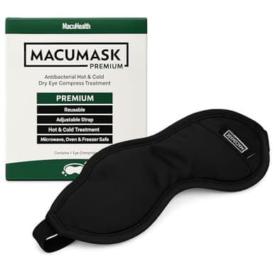 Macuhealth MacuMask - Moist Heat Eye Compress for Dry Eyes, Blepharitis, MGD & Digital Eye Strain, Adjustable Strap, SterilEyes Technology, Microwave & Freezer Safe, Hot or Cold Compress (Premium)