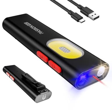 U V Rechargeable EDC Flashlight,1400 Lumens Flat Flashlights with Red Light– Small LED Flash Light,Multi-Color Side Lights, Magnetic Base, USB-C Charging, Dual Switch for Checking, Working, Emergency