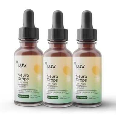 LUV health Neuro Drops – Nerve Pain Support & Joint Comfort with Lion’s Mane, Curcumin, Cordyceps & Reishi – Organic Adaptogens – Vegan, Non-GMO, Made in USA- 3-Pack 90 Servings
