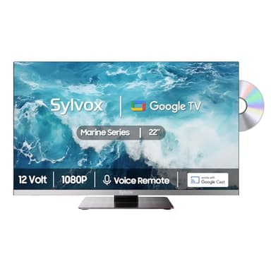SYLVOX 12 Volt TV, 22" Smart Television with DVD Player Built in, 1080P Google OS ATSC NTSC WiFi Bluetooth HDMI USB, AC/DC Powered, 12V TV for RV Camper Boat Coastal Home (Marine Series)