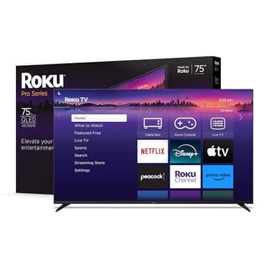 Roku Smart TV – 75-Inch Pro Series 4K QLED RokuTV with Backlit Roku Voice Remote Pro, Dolby Vision IQ, 120Hz Refresh Rate – Live Local News, Sports, Gaming