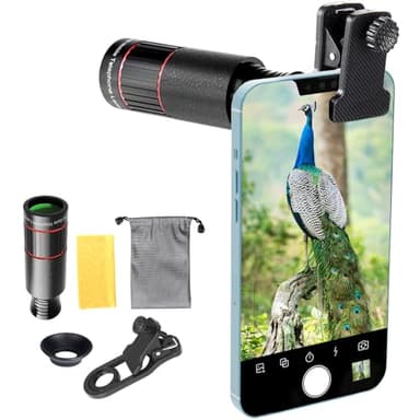 2025 Newly 32X Phone Camera Lens Telephoto Mobile Lens for iPhone and Android Zoom Cellphone Camera Lens with Phone Clip for Picture Video Taking (Black)