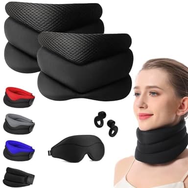 GDSAFS Anti Sleep Apnea Neck Brace, Adjustable 3-Stage Neck Support for Snoring, Ergonomic Breathable Soft Neck Brace Cervical Collar, Comfortable for Restful Sleep for Home/Office/Travel (2-Black)