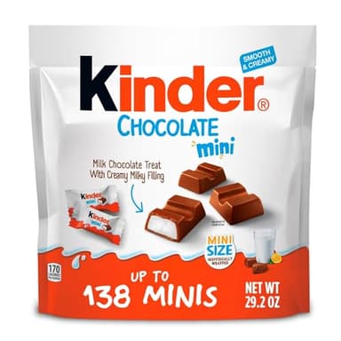 Kinder Chocolate Mini, 29.2 oz Bulk Pack, Up to 138 Minis, Milk Chocolate Bar with Creamy Milky Filling, Individually Wrapped Candy