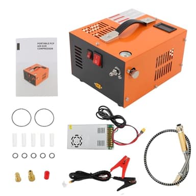 Fenjidrop PCP Air Compressor, 4500PSI 30Mpa High Pressure Air Pump for PCP Air Rifles, 110V AC/12V DC Portable Airgun Compressor with Transformer, Oil-Free & Water-Free Design