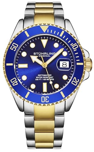 Stuhrling Original Men's Dive Watch, Swiss Movement, Stainless Steel, Blue Dial, Stainless Steel Bracelet, 100M Water Resistant