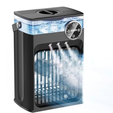 Portable Air Conditioners, 4 in 1 Evaporative Air Cooler with 1200ML Tank, Queit Cooling Fan with Remote Control, 2-8H Timer, 3 Modes & 8 LED Lights, Personal AC Unit for Bedroom, Office and Camping