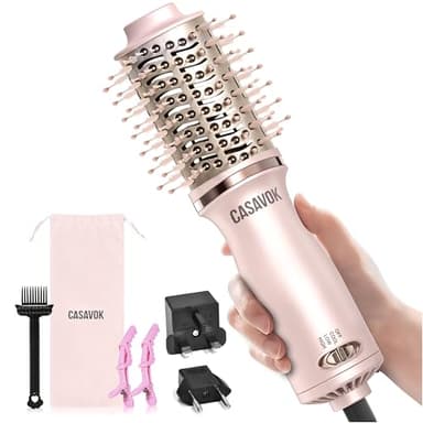 Dual Voltage Hair Dryer Brush for Travel,4 in 1 Blow Dryer Brush,2 Inch Mini Hot Air Brush for Short Hair,Volumizer,120-240V Dual Voltage with European Plug Adapter,OvalBrushBlowDryer for Women(Pink)