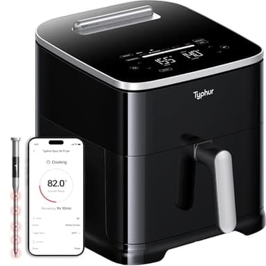 Typhur Sync 8QT AI Smart Air Fryer with Built-in Wireless Meat Thermometer, 9-in-1 XL Non Toxic Ceramic Airfryer, 450°F Max, Cooks 6lb Whole Chicken, Quiet & Dishwasher Safe, 120V