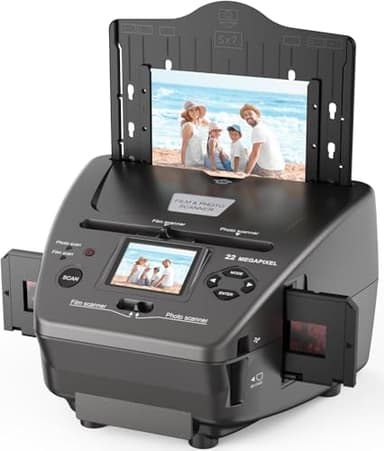 Photo and Slide Scanner – Film & Negative Scanner with 2.4" LCD, Converts 35mm Slides, 135 Negatives & Photos (3R/4R/5R), NameCard to 22MP Digital Images, Includes 4GB SD Card
