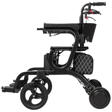 CARLIKE 3 in 1 Intelligent Electric Wheelchair & Rollator Walker with Seat & Electric Transport Chair Lightweight Foldable, Detachable Footrests, 10" Non-Pneumatic Wheels for Seniors/Adults