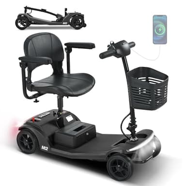 Eficentline Mobility Scooter for Seniors & Adults, Foldable Power Scooter with LED Lighting, Comfortable Seat, Safe Braking System – M2 Model, Black