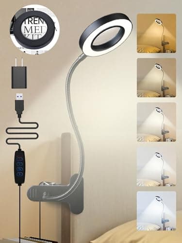 ReinHoo 10X Magnifying Glass with Light,5 Colors+10 Brightness Reading Lamp,58 LED Magnifier with Light,750 Lumen Lighted Magnifying Glass for Reading,Clip on Lamp for Desk/Bed/Work/Nail [Adapter]