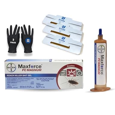 Bayer Maxforce FC Magnum Roach Gel with Fast-Acting Contact Technology, 3-Pack Riddy Cockroach Traps, 3-Pack Riddy Nitrile Gloves, Complete Indoor/Outdoor Insect Solution