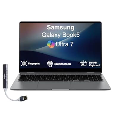 Samsung Galaxy Book5 360 Copilot+ PC AI Business 2-in-1 Laptop 15.6" Touchscreen OLED FHD Display (Intel Ultra 7-256V, 16GB LPDDR5X, 512GB SSD, Backlit, FP, Win 11 Pro) w/DKZ USB Port Expander