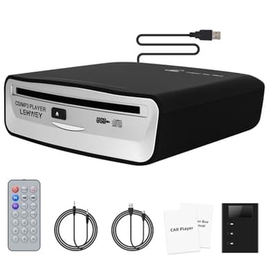 External Universal CD Player for Car - Lehwey Portable Car CD Players with AUX Cable & Remote Control, Plugs into Cars USB Port, Laptop, TV, Mac, Computer, for Android 4.4 and Above Navigation