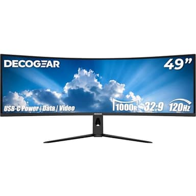 Deco Gear 49" Curved Ultrawide 32:9 R1000 Monitor | 5120×1440 Dual QHD | 120 Hz | USB-C 98W Power + Data + Video | Adaptive Sync | HDR | KVM | PIP/PBP | DisplayPort 1.4 | HDMI 2.1