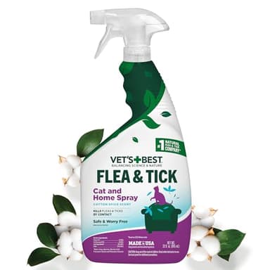 Vet’s Best Flea & Tick Home Spray for Cats – Plant-Based Flea and Tick Treatment with Cotton Spice Scent – Gentle Flea Mist for Indoor Use – Made in USA Natural Cat Flea Control – 32 oz