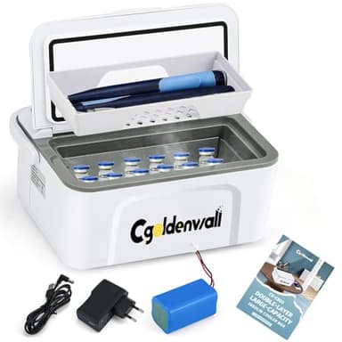 CGOLDENWALL Portable Insulin Cooler Box for Max.12 Pens, 7.5 * 3 * 2.7inches Internal Capacity 32-64℉ Setting with 5V 13600MAH Battery Mini Medicine Refrigerator for Home &Outdoor Use