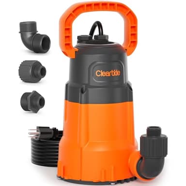 Cleartide Submersible Utility Water Pump, 2160 GPH Portable Sump Pump with Copper Motor, Plug and Work for Pond, Garden Watering, Pool Transfer, or Hot Tub Emptying