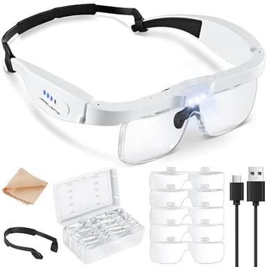 JARLINK Magnifying Glass with Light, Magnifying Glasses with 5 Lenses 0.75-4.0X and 3 LED Lights, Rechargeable Headset Magnifying Glasses for Close Work, Crafts, Reading, Jewelry and Model Makers