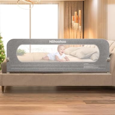 NBHOOHOO Bed Rail for Toddlers – 71" Swing Down Bed Guard with Double Crossbar Stability, Gap-Free Foldable Baby Bed Rail for Queen King Full Twin Size Beds, Quick No-Tool Install, Gray
