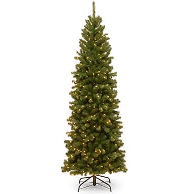 National Tree Company 7.5 ft Pre-Lit North Valley Spruce Slim Artificial Christmas Tree, 400 Clear Lights, 1,088 Tips, Includes Stand, Green