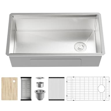 MAYESAR 32 Undermount Kitchen Sink Workstation - 32 x 19 Inch Single Bowl 16 Gauge Stainless Steel Handmade Kitchen Sinks with Accessories