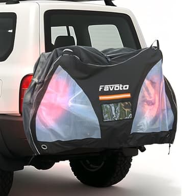 Favoto Bike Cover for Transport 2 Bikes - Waterproof Outdoor Bicycle Cover for 2 Bikes on Rear Bike Rack 600D Oxford with License Plate Window Sun Rain Dust Protection for Car SUV RV Travel