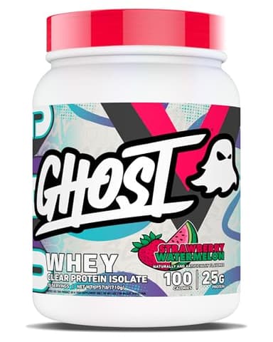 GHOST Clear Whey Isolate Protein Powder, Strawberry Watermelon - 1.57 LB Tub, 25G of Whey Protein - Post Workout Drink for Muscle Gain & Recovery – Sugar Free, Soy Free & Zero Fat, 20 Servings