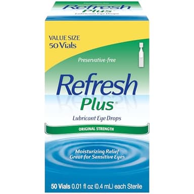 Refresh Plus Lubricant Eye Drops, Preservative-Free, 0.01 Fl Oz Single-Use Containers, 50 Count, Packaging May Vary