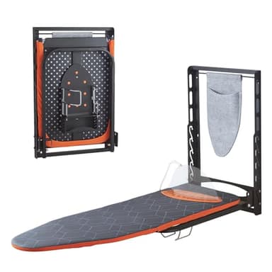 Seiritex Wall Mounted Ironing Board with Iron Holder, 42x14 Compact Mount Foldable Ironing Board for Small Spaces, Space Saving with Cotton Fabric Cover and Silicone Iron Rest