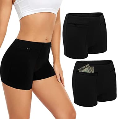 ANLINKSHINE Women's Underwear with Secret Pocket Panties, Travel Anti Pickpocket Boxer Briefs with Front Zipper Pockets (Black) - 2 Packs/S Size