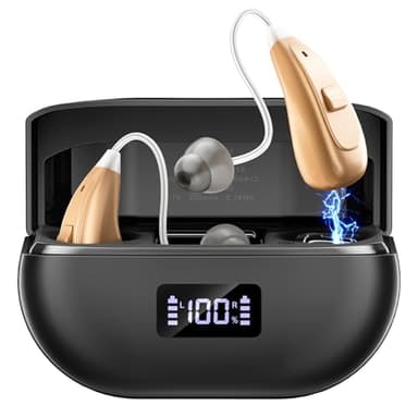 NVBOTY OTC Hearing Aids for Seniors & Adults - Rechargeable, 25+ Hour Battery Life, Advanced Noise Cancellation, 5-Level Volume & Memory, Clear Sound, Comfort-Fit, LED Display (Black)