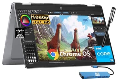 HP Chromebook Plus x360 14b 2 in 1 Laptop (14" FHD Touchscreen, Intel 8-Core i3-N305, 8GB RAM, 256GB UFS, Pen) for Home & Students, Backlit KB, IST Hub, 1080p Webcam, Wi-Fi 6E, Chrome OS w/Google AI