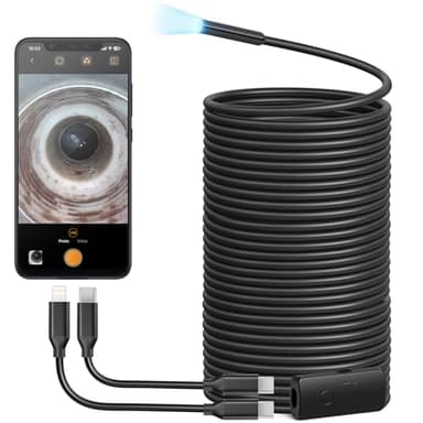Anykit USB Endoscope Camera with 8 Adjustable LED Lights, Borescope with Semi-Rigid Snake Camera, IP67 Waterproof Inspection Cam Compatible with iPhone and Android Devices (50 ft)