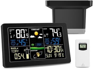 Digital Rain Gauge and Weather Station, Wireless Rain Gauge Outdoor, Home Weather Stations Wireless Indoor Outdoor with Thermometer, Barometer, Hygrometer, Atomic Clock, Weather Forecast and Alerts