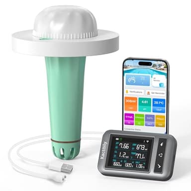Smart Pool Monitor with App Control, 7-in-1 Digital Pool Water Tester for pH, Chlorine, TDS, EC, ORP, Salt & Temp, Wireless 980ft Range, IP68 Floating Pool Testing Kit for Pools, Hot Tubs & Spas.