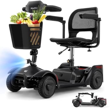 2026 New 4-Wheel Foldable Electric Mobility Scooter, Heavy Duty Portable Travel Scooter with NFC Keyless Unlock, 15 Miles Long Range, Removable Battery, Digital Display, 300 Lbs Weight Capacity, Black