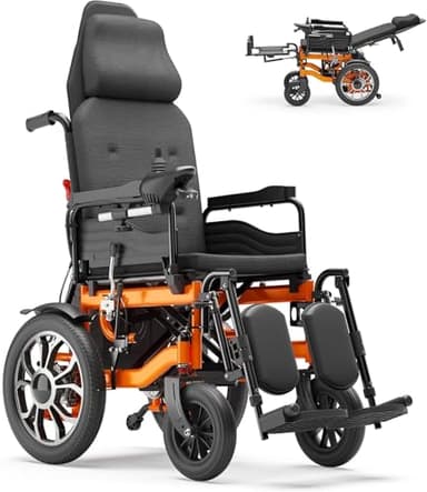 Electric Wheelchair for Adults & Seniors, 16" All-Terrain Aluminum Wheels, 90-160° Reclining Backrest with Headrest, 5-Speed, for Indoor/Outdoor Use, Travel, Home Care, Elderly & Disabled Adults