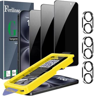 Ferilinso [Auto Dust Install] 3 Pack Privacy Screen Protector for iPhone 16 with 9H+ Private Accessories-Camera Lens Protector, Tempered Glass Cover, Case Friendly, Sensitve Touch