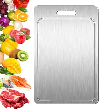 Titanium Cutting Board – Pure Metal Double Sided Chopping Board with Juice Groove, Durable Kitchen Cutting Surface for Meat, Vegetables & Fruits (X-Large, 1.5mm Thick)