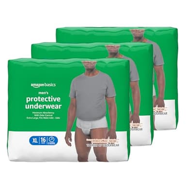 Amazon Basics Maximum Absorbency Incontinence Underwear for Men with Leak Protection, Moisture Control, Bladder Leak, X-Large, 48 Count (3 Packs of 16)